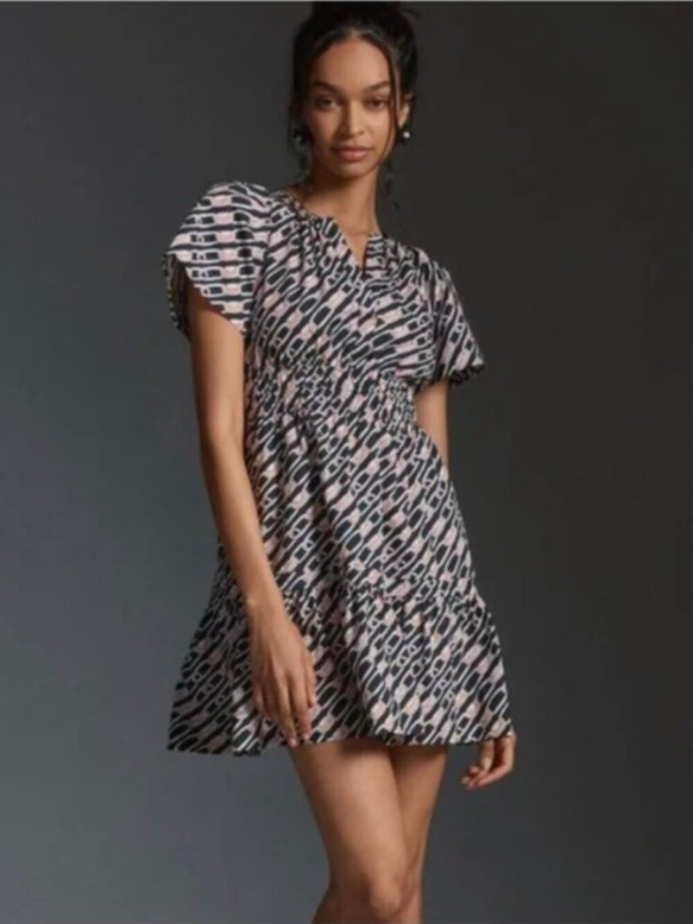 Anthropologie Somerset Mini Dress 1X Navy Chain Link Print Size 1X
